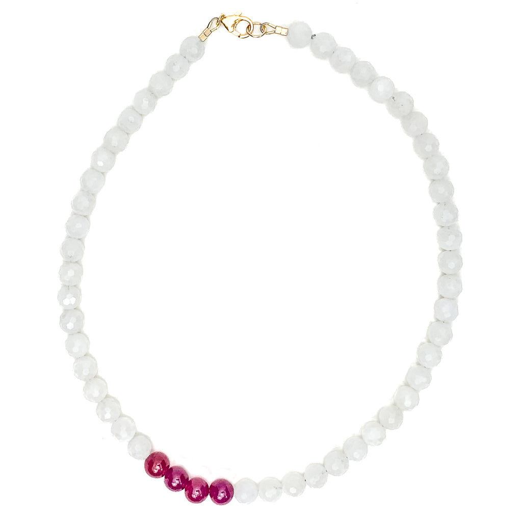 Moonstone and Pink Sapphire Necklace With Gold Filled Trigger Clasp