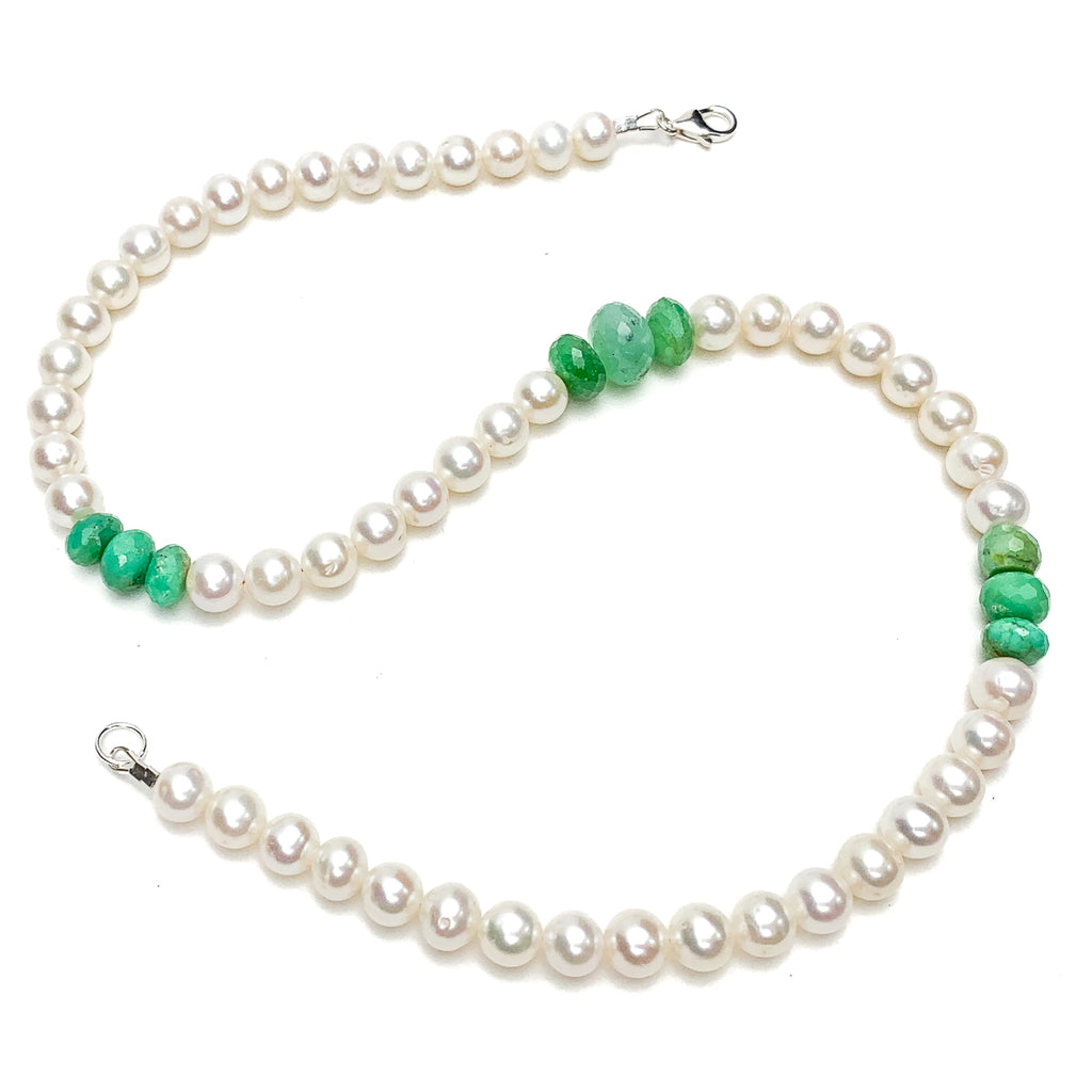 Pearl & Chrysoprase Necklace With Sterling Silver Trigger Clasp