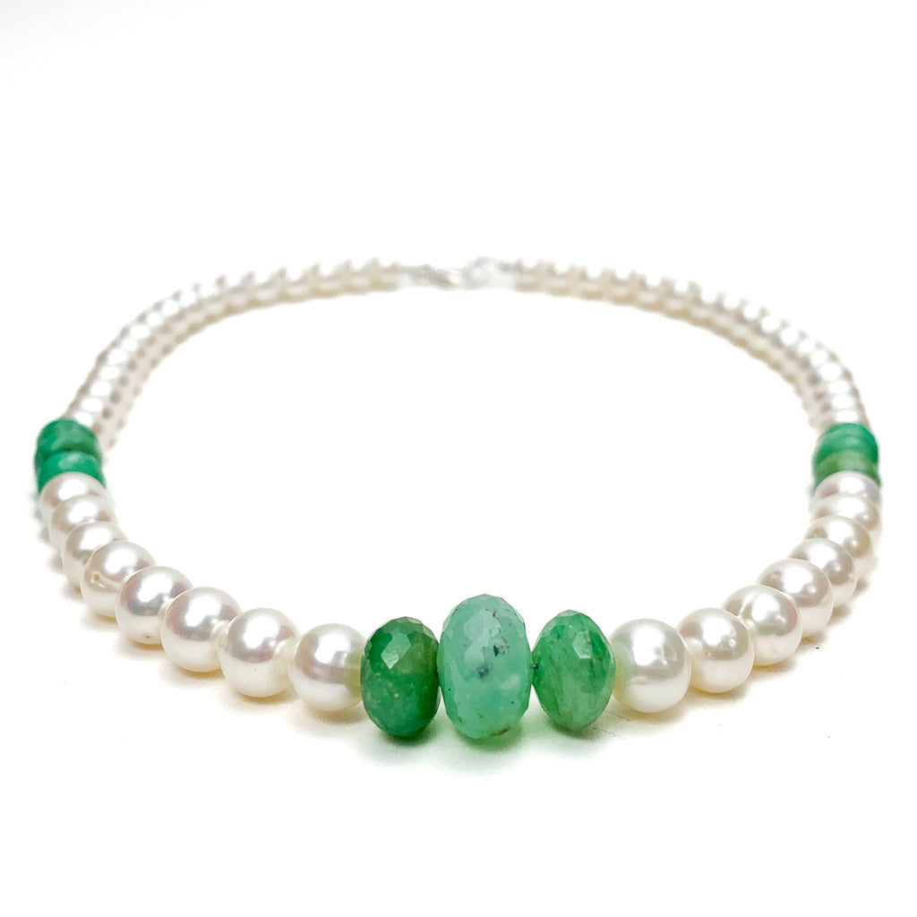 Pearl & Chrysoprase Necklace With Sterling Silver Trigger Clasp