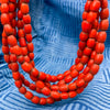 "Sherpa Coral" Antique Red Glass Multistrand 5 Strand Tamba / Necklace