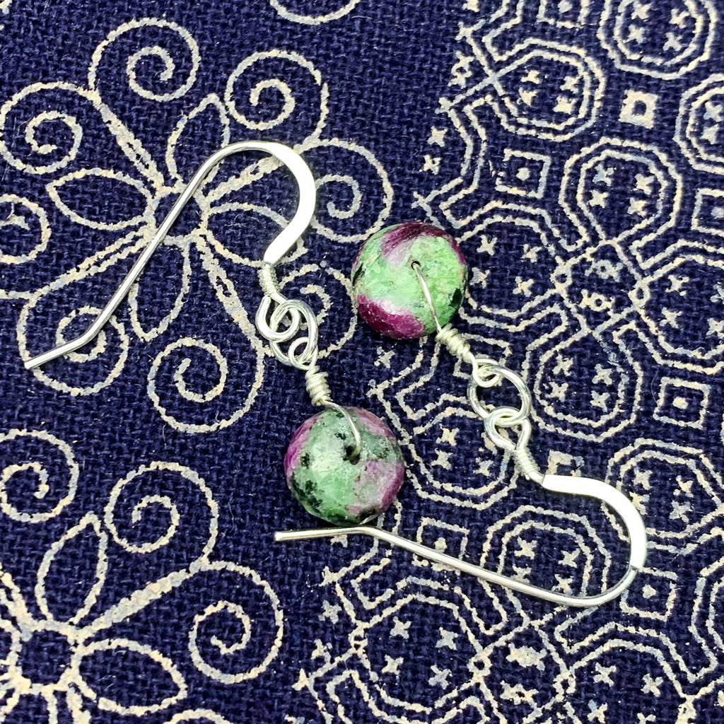 Ruby Zoisite Earrings With Sterling Silver French Earwires