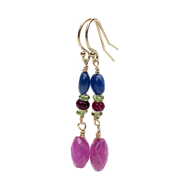 Sapphire, Ruby and Peridot Earrings with Gold Filled French Ear Wires