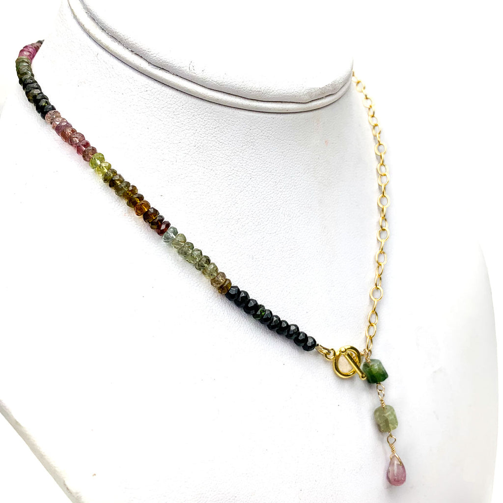 Multi-Color Tourmaline & Gold-Filled Chain Y Necklace With Gold-Filled Toggle Clasp