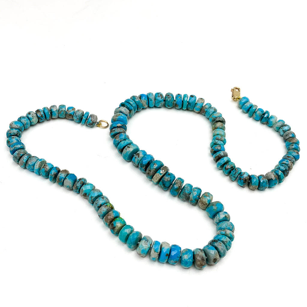 Turquoise Faceted Rondelle Knotted Necklace With Gold-Filled Lobster Clasp