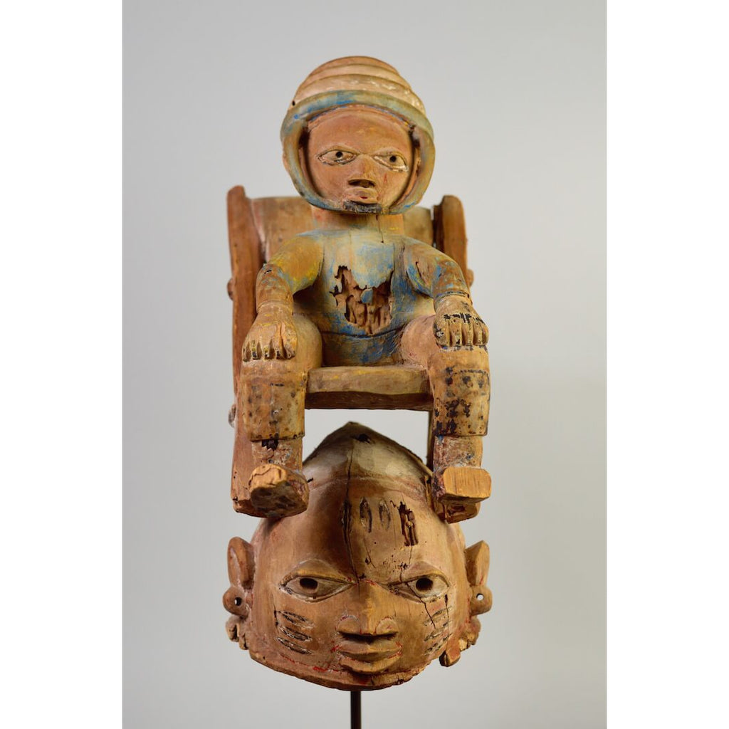 Yoruba Gelede Mask with Colonial Era Figure, Nigeria #953